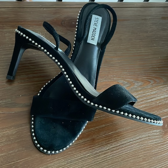 Steve Madden Sylvie High Heels Black Silver Studded Sling-backs Size 8.5 - Picture 2 of 12